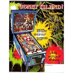 Vintage 1970s Old Coney Island Pinball Machine Flyer by GamePlan USA